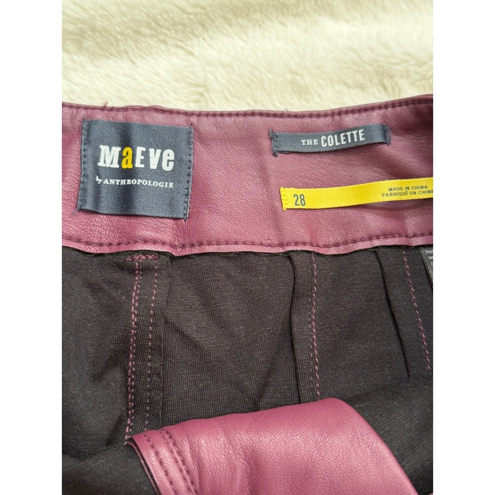 Maeve Anthropologie Colette Cropped Faux Leather Wide Leg Pants Burgundy Plum 28 - Picture 6 of 12
